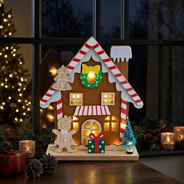 Garden Greatness Gingerbread Wooden Light Up House Ornament 