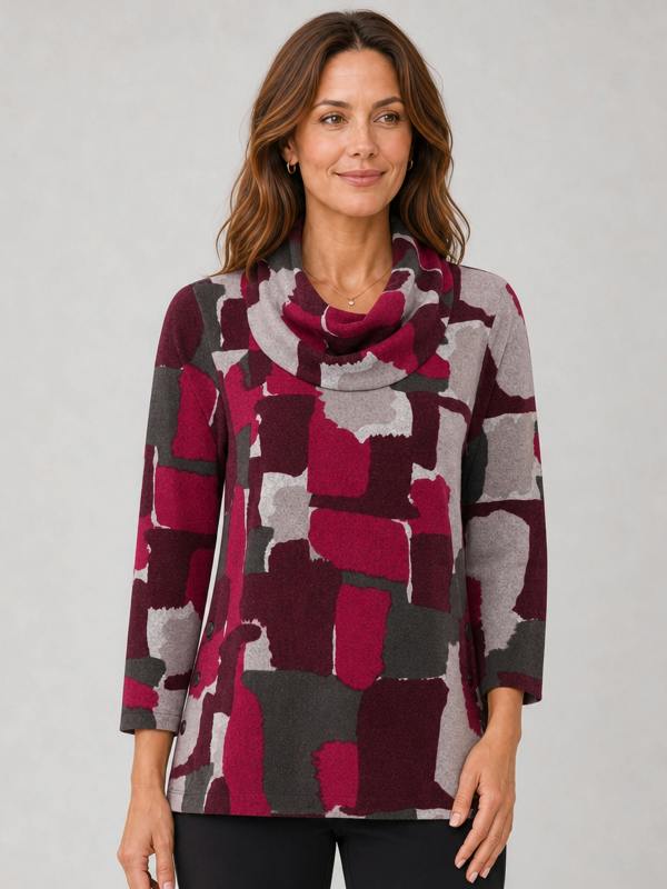 TIGI Cowl Neck, Hem Button Detail Top