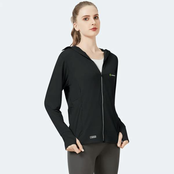 Anniou Raw Yarn Hooded Sun Protection Jacket - Black