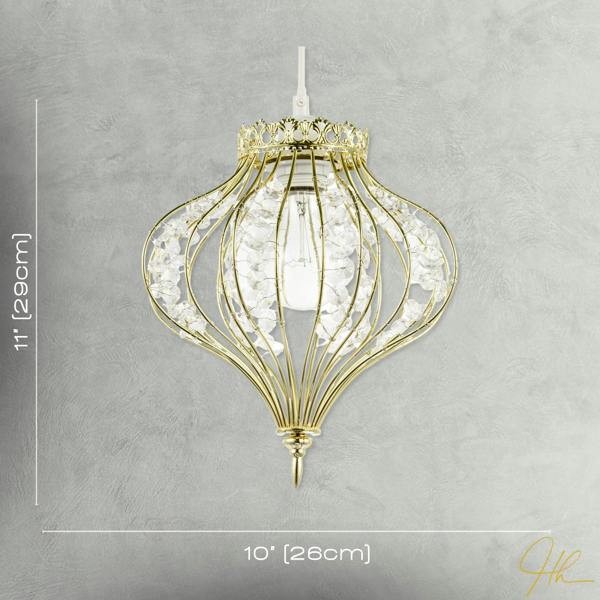 Unique Teardrop Shiny Gold Pendant Lamp Shade with Clear Acrylic Beads Image 7