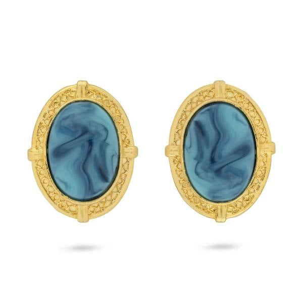 Gold Trip Vintage Marbled Turquoise Clip On Earrings