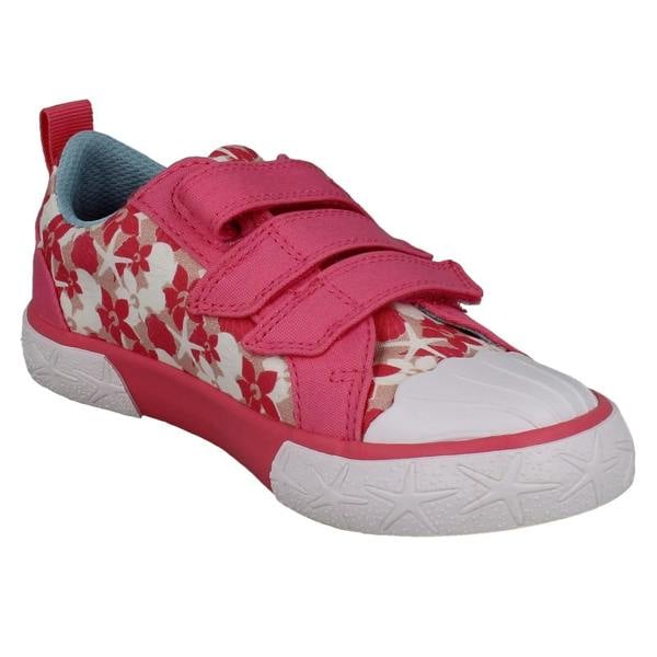 Clarks Girls Clarks Playprints Floral Starfish Design Canvas Shoes Foxing Shell