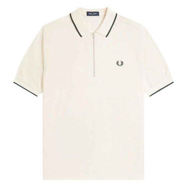 Fred Perry Crepe Pique Zip Neck Polo Shirt - Ecru