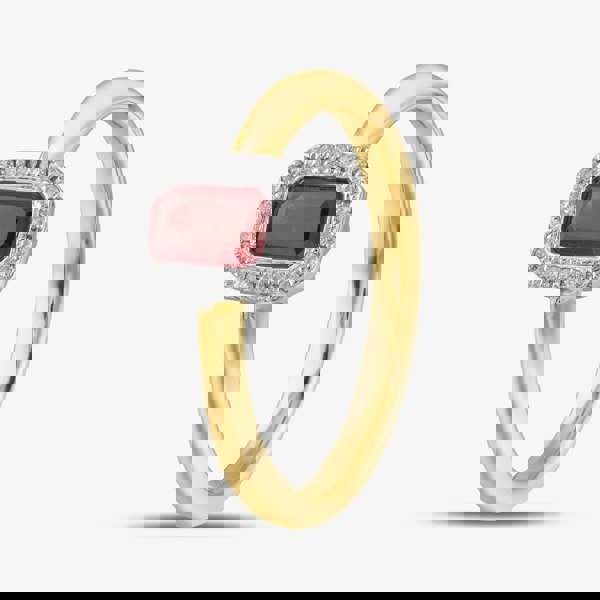 T. H. Baker 18ct Yellow Gold Emerald Cut Ruby & Brilliant Cut Diamond Halo Ring 18DR334Y-RUBY M