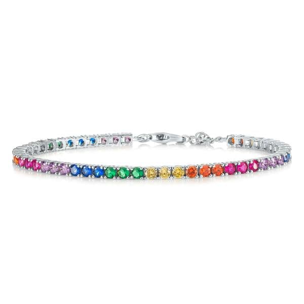 namana 925 Sterling Silver Rainbow Tennis Bracelet With 3mm Multicolored Cubic Zirconia