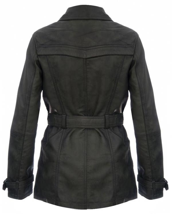 Womens Mid Length Leather Trench Coat -Oakham - Upperclass Fashions 