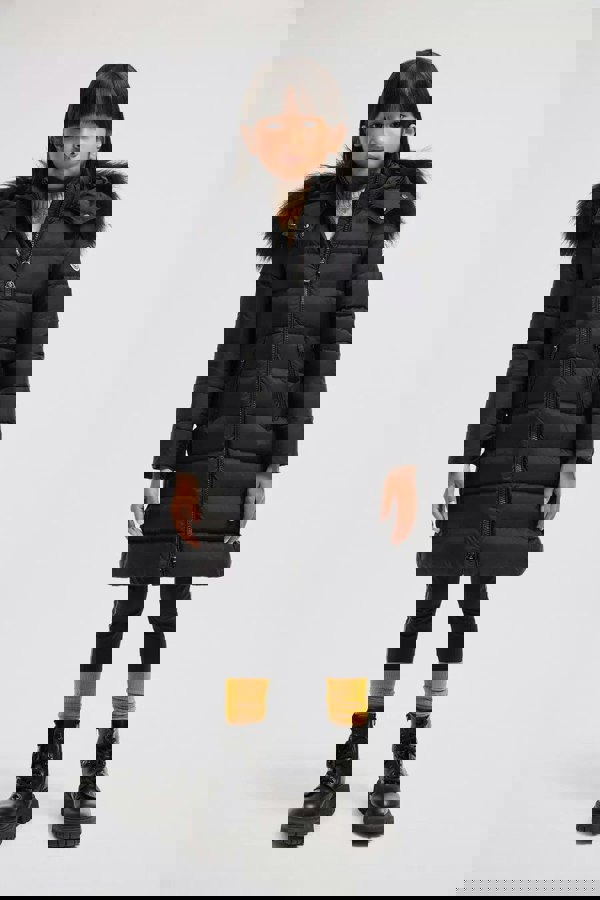 Moncler Enfant Girls Abelle Hooded Shearling Down Coat in Black