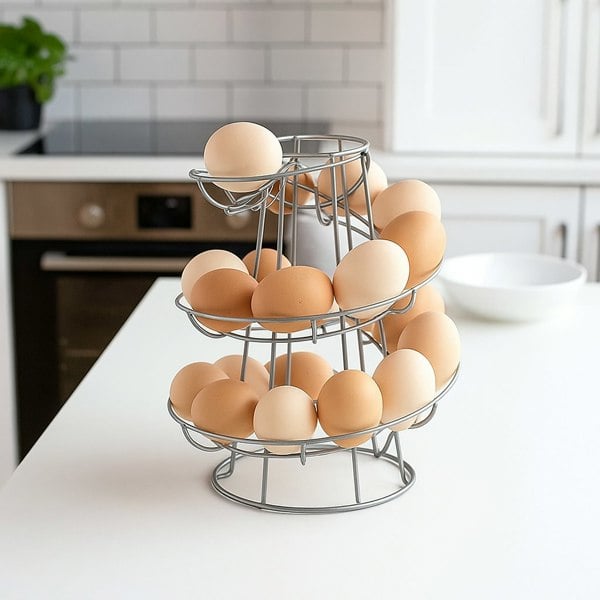 Modcraft Silver Spiral Egg Holder Rack Skelter Kitchen Stand Holds 12 to 18 Eggs Counter Display