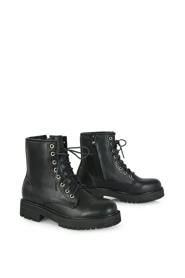 XY LONDON Chunky Low Block Heel Lace up Ankle Biker Boots