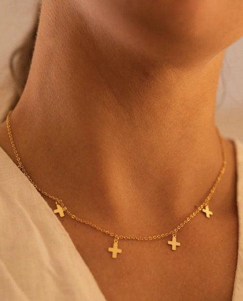 Dainty 14K Gold Cross Choker Necklace - Necklaces - Elk & Bloom