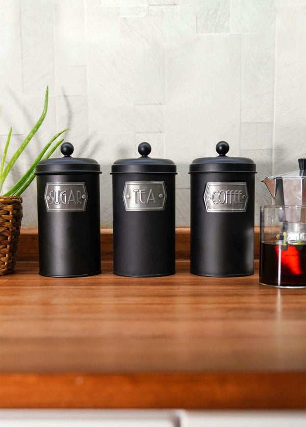 Rozi Black Coffee, Tea, And Sugar Jar Set - 22 cm (H)