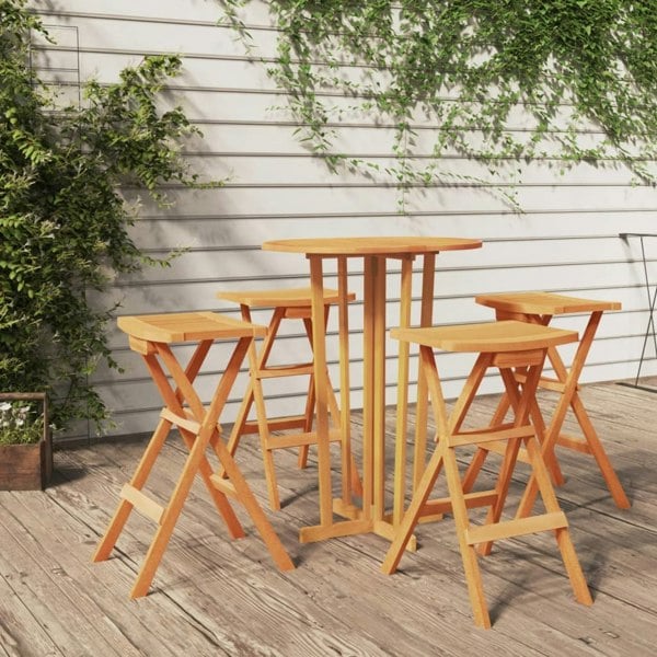 Berkfield 5 Piece Folding Bar Set Solid Wood Teak