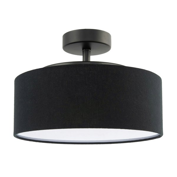 Contemporary Black Linen Fabric Semi Flush Ceiling Light Fixture Image 1