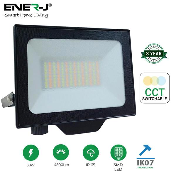 ENER-J 50W LED Floodlights With CCT Switchable & PIR ready (not included), 4500 Lm, IP65, 3 Years Warranty