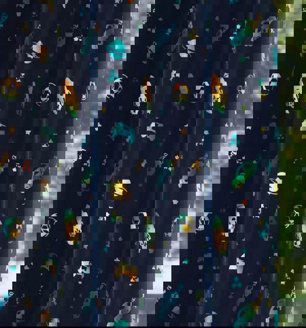 Enhanced Living Kids Blue Space and Football Thermal Room Darkening Eyelet Curtain - For Childrens Bedroom