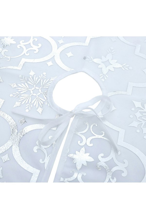 Living and Home 122CM Silver Snowflake Printed Christmas Tree Skirt with Christmas Stockings Xmas Tree Base Cover