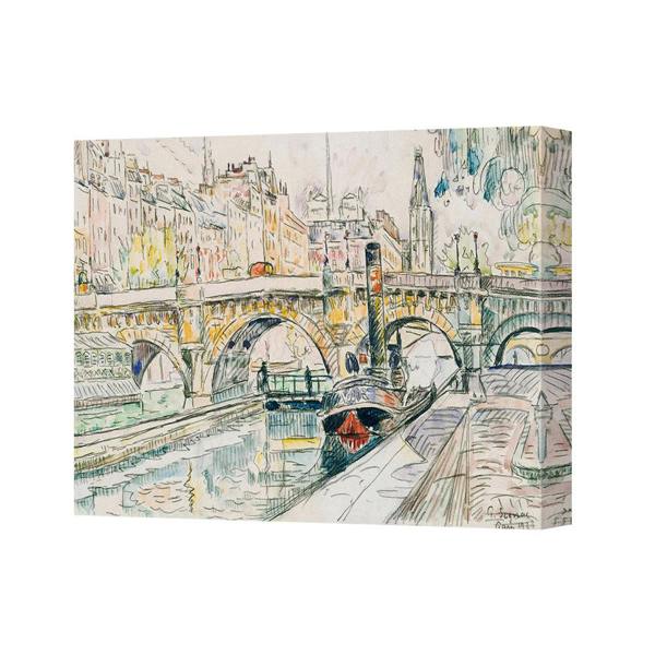 Benjamin Tate Design Impressionist Cityscape Canvas Print With Bridge Over River Scene
