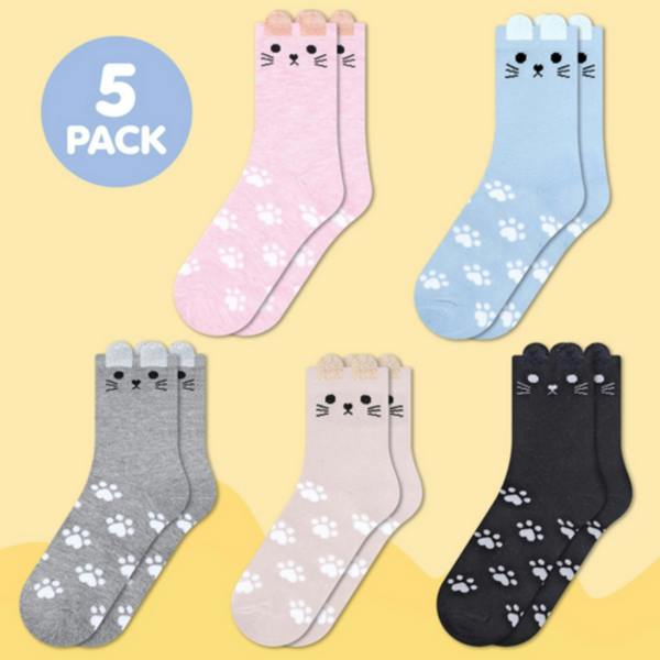 Dyzi 5 Pack Cat Animal Pattern Ankle Socks Women's UK 4-7