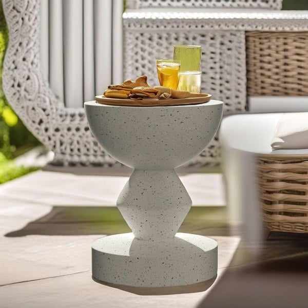 Rafaelo Mobilia Industrial Round Concrete Indoor Outdoor Side Table Nordic White