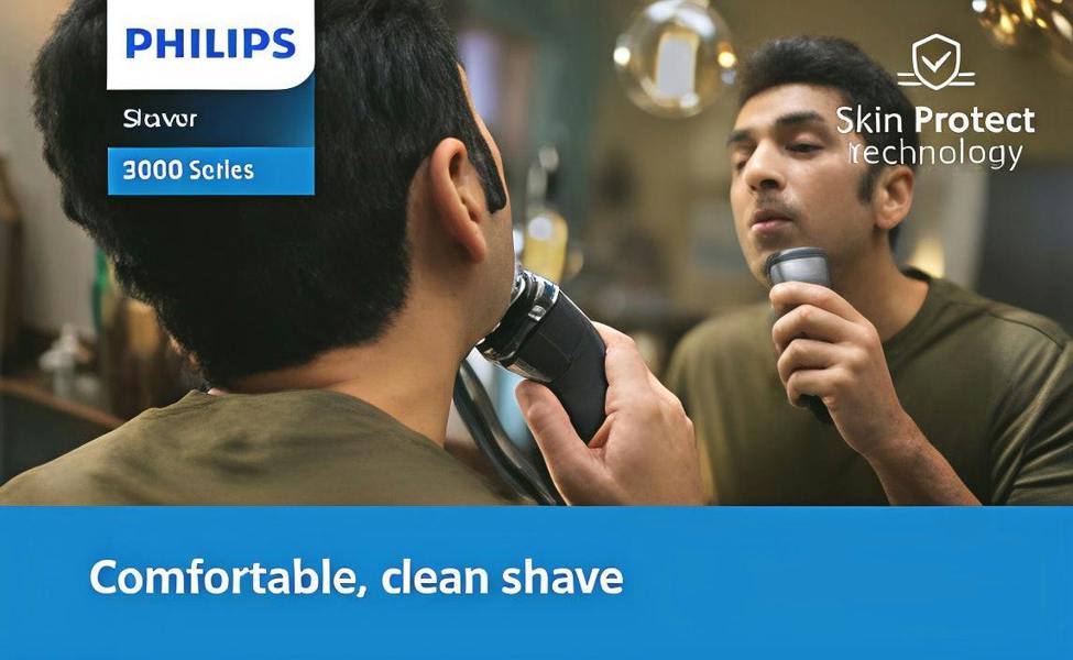 Philips Wet & Dry Electric Shaver Series 3000 with 5D Flex & Pivot heads, Travel Pouch and Pop-up trimmer– S3244/12