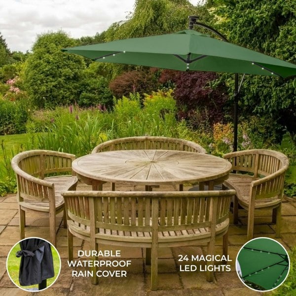 Monstershop Green 3m LED Cantilever Parasol