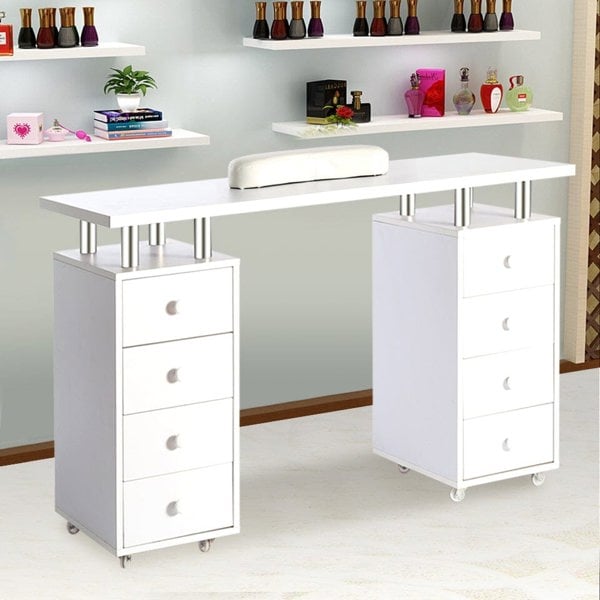 8-drawer Manicure Station Nail Beauty Table on Wheels for Salons Living and Home