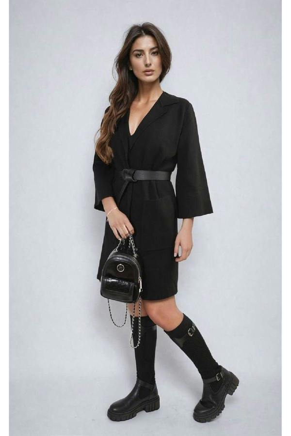 Cheryl Open Front Longline Knitted Cardigan With Front Pockets - Black