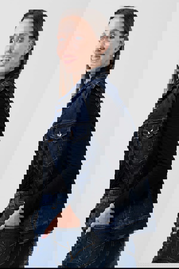 ENORSIA Women's Deep Blue Sleeveless Button Up Denim Jacket