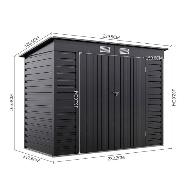 Outdoor Galvanized Steel Storage Shed with Dual Doors Living and Home