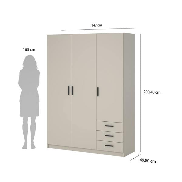 Furniture To Go Sprint Wardrobe with 3 Doors + 3 Drawers in Cashmere