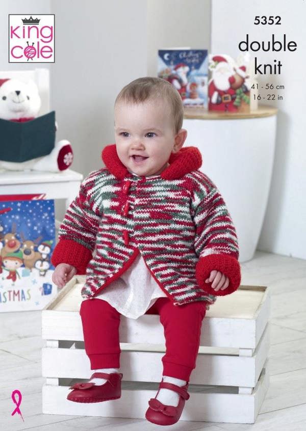 King Cole Big Value DK & Glitz DK Knitting Pattern 5352, Coats for Baby, 16 - 22 Inches