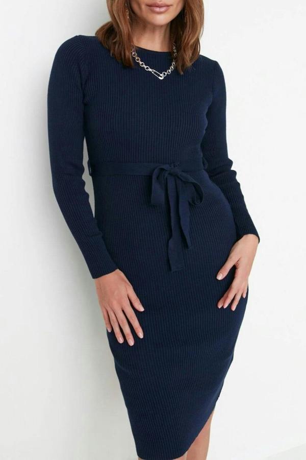 WOVCOR Midi Knit Belt Detail Dress