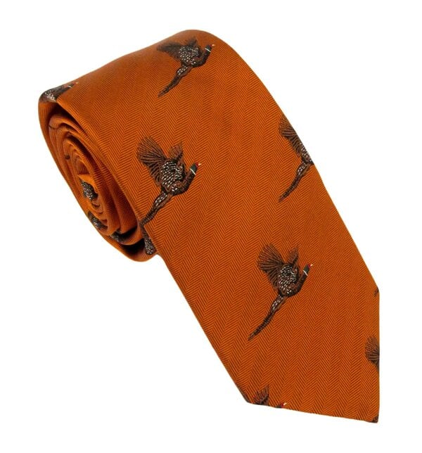 Claudio Lugli Flying Pheasant Country Silk Neck-Tie by Van Buck - Orange
