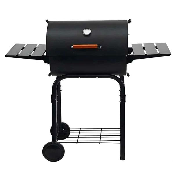Gr8 Garden Large Charcoal Barrel BBQ Grill Smoker with Thermometer Side Table and Wheels