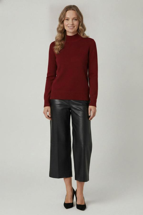 Burgundy | High Neck Long Sleeve Slim Fit Top