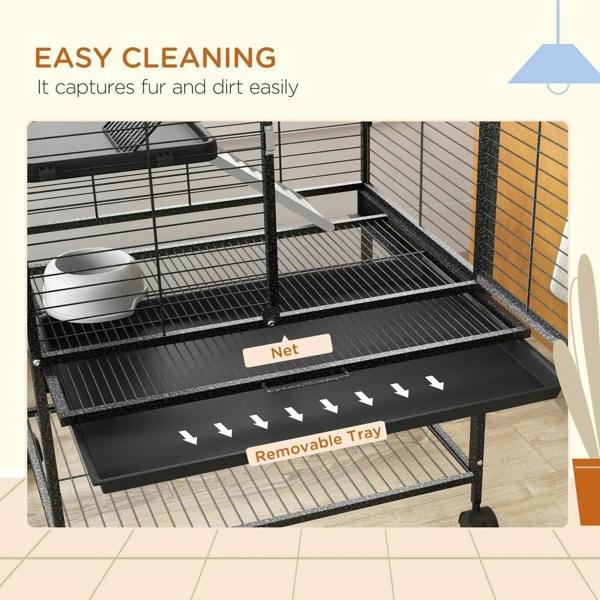 Charcoal grey wire small animal cage with removable pull-out tray