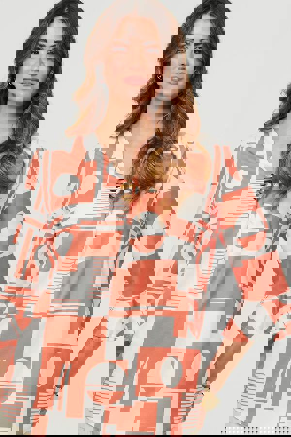 Orange | Geo Print 3/4 Flared Sleeve Blouse