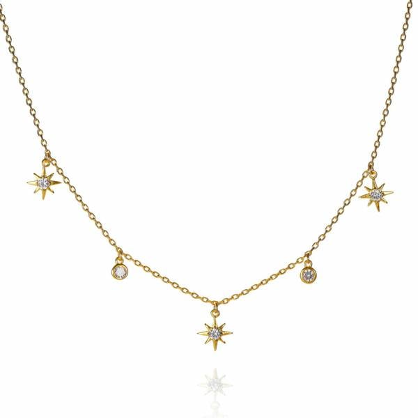 namana Gold Collar Necklace with North Star Charms