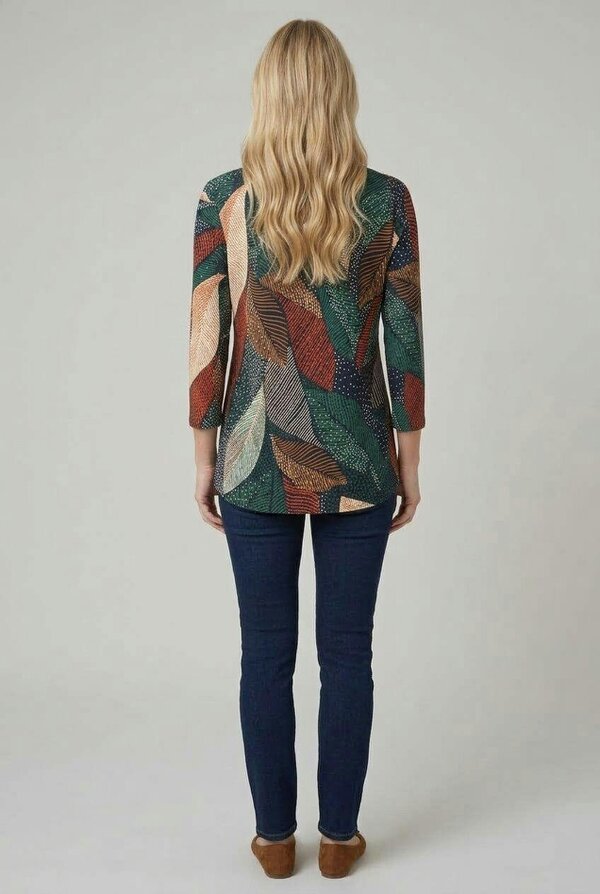 Izabel London Leaf Print Relaxed 3/4 Sleeve Blouse