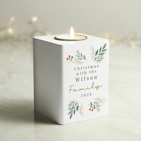 Personalised Memento Company Personalised Christmas Foliage White Tealight Holder