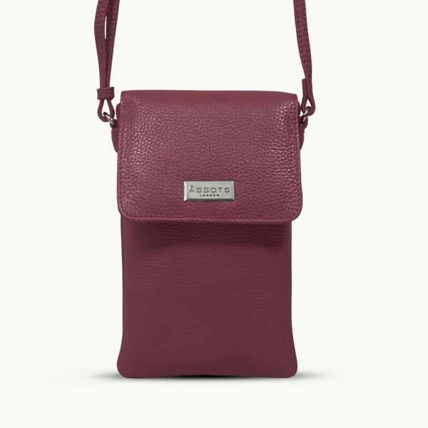Assots London 'MARIA' Pink Pebble Grain Real Leather Crossbody Phone Bag