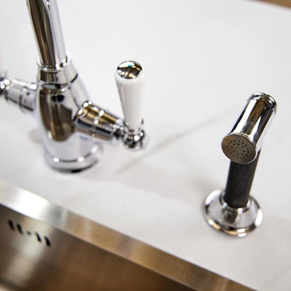 Flode Halden | Dual Lever Kitchen Sink Mixer Tap and Rinser with Swivel Spout | Polished Chrome Finish