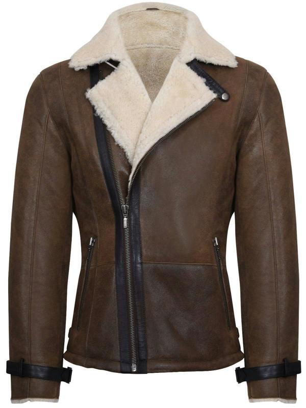 Infinity Leather Mens Double Breasted Sheepskin Leather Biker Jacket-Manila
