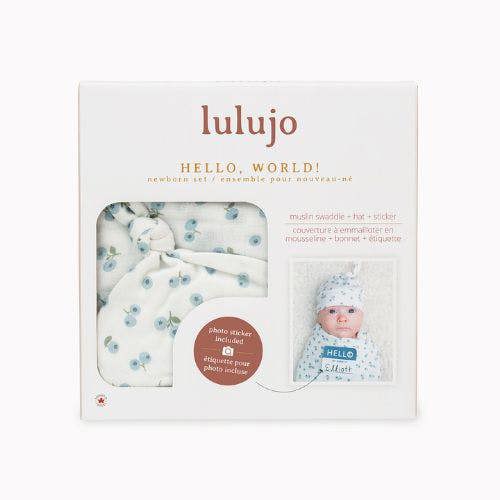 Lulujo - Hello World Bamboo Hat and Swaddle Gift Set - Blueberries