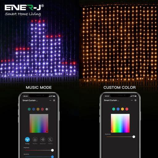 ENER-J Smart Curtain Fairy Lights 2x2m, 400 LEDs, Remote Included, App & Voice Control, Bedroom, Party & Home Decor