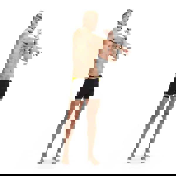 Black and yellow Speedo Hyperboom Splice Aquashort swim trunks