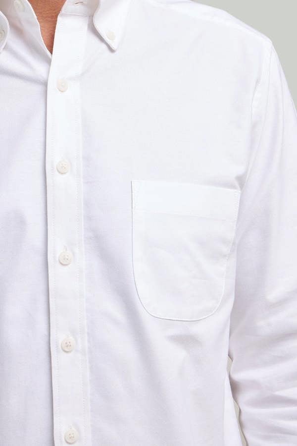 White Button-Down Collar Washed Oxford Shirt