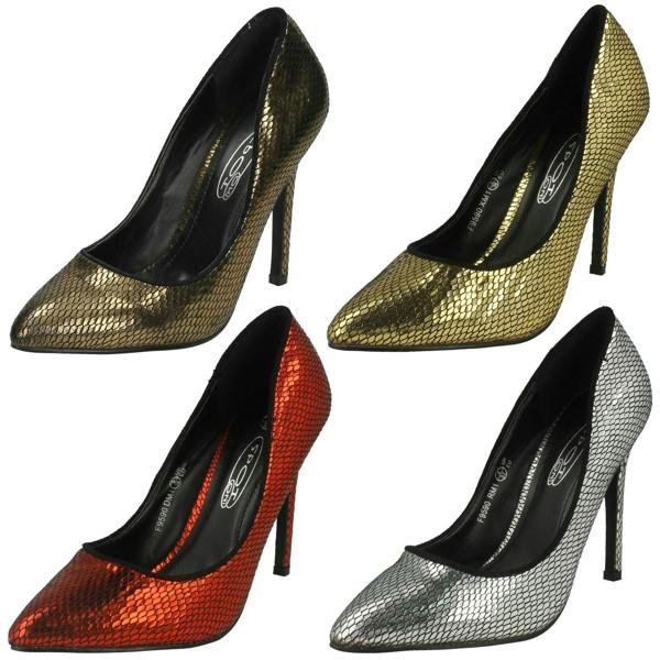Spot On Ladies Spot On High Heel Pointed Toe Snake Design Court Shoes
