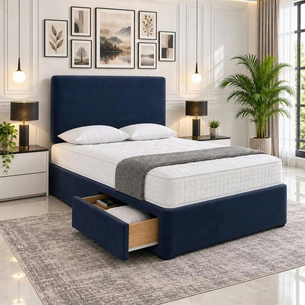 Paradise Beds Luxury Upholstered Divan Bed with Side Storage Drawers & Tall Headboard