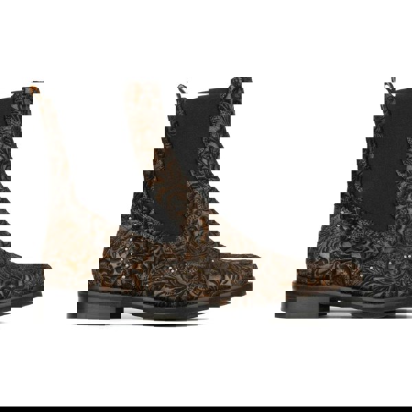 Embassy London Catherine - Floral Emboss - Women's nubuck leather higher chelsea boot with broguing